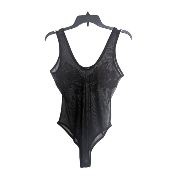 SHEER Black Bodysuit with Rose Embroidered Front - Picture 2 of 4